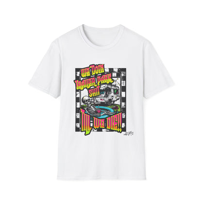Skull Muscle Car Racing T-Shirt | Retro Hot Rod Checkerboard