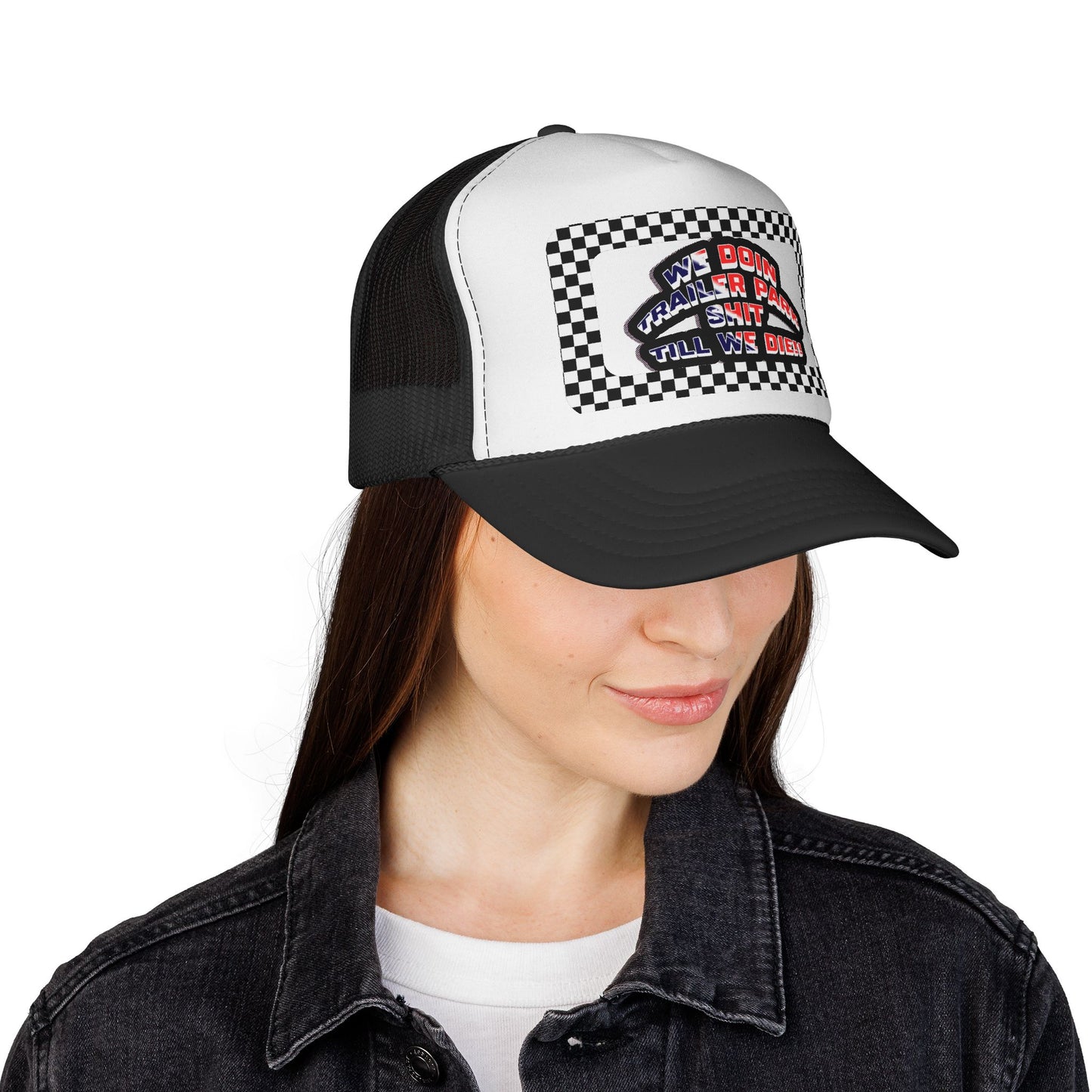 Trailer Park Trucker Hat With Checkerboard Mesh Back Cap