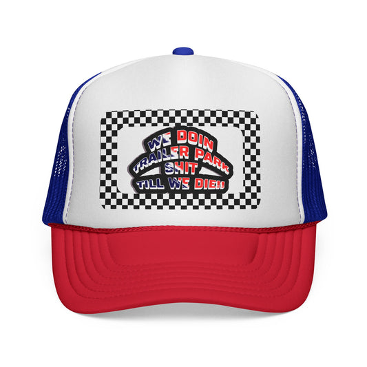 Trailer Park Trucker Hat With Checkerboard Mesh Back Cap