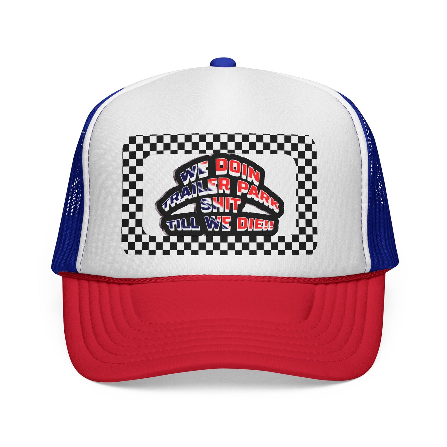 Trailer Park Sh*t" Retro Trucker Hat | Dega Ready Checkerboard Mesh Back Cap