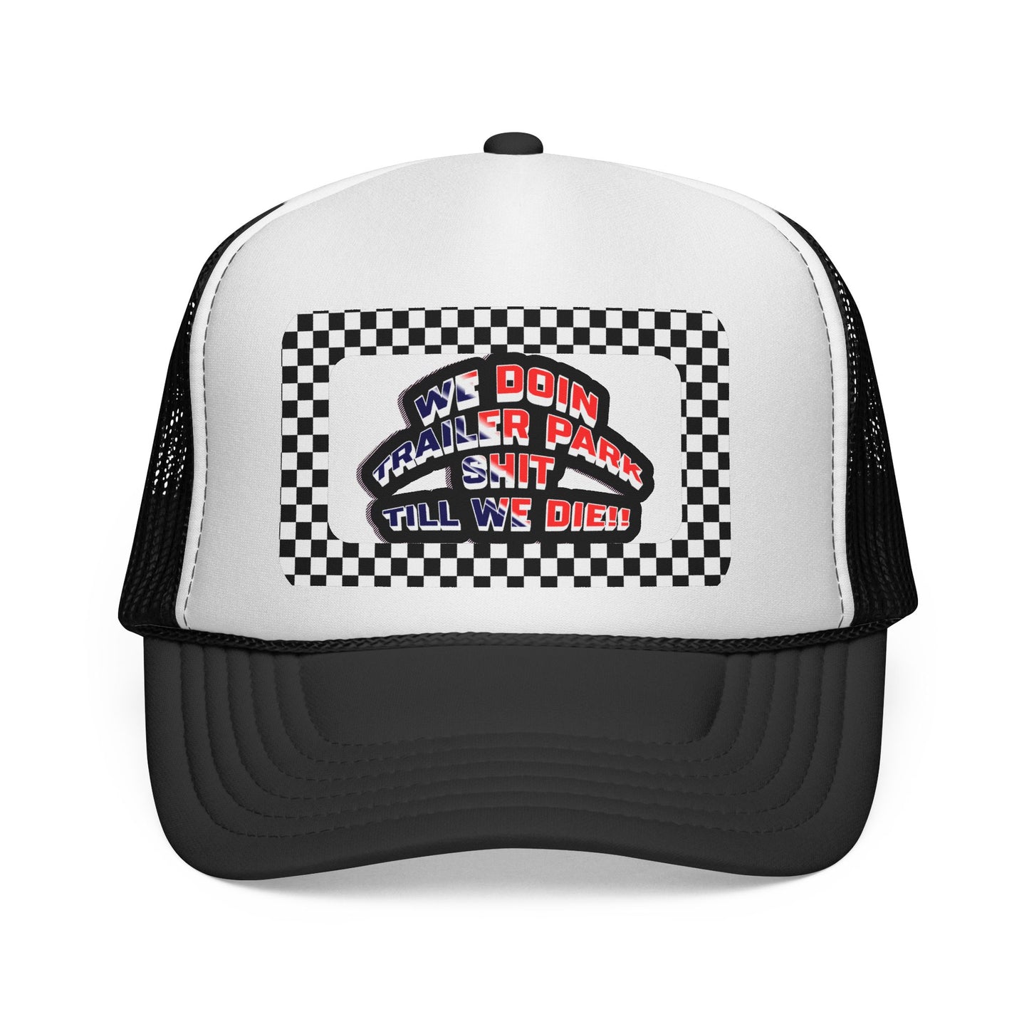 Trailer Park Trucker Hat With Checkerboard Mesh Back Cap