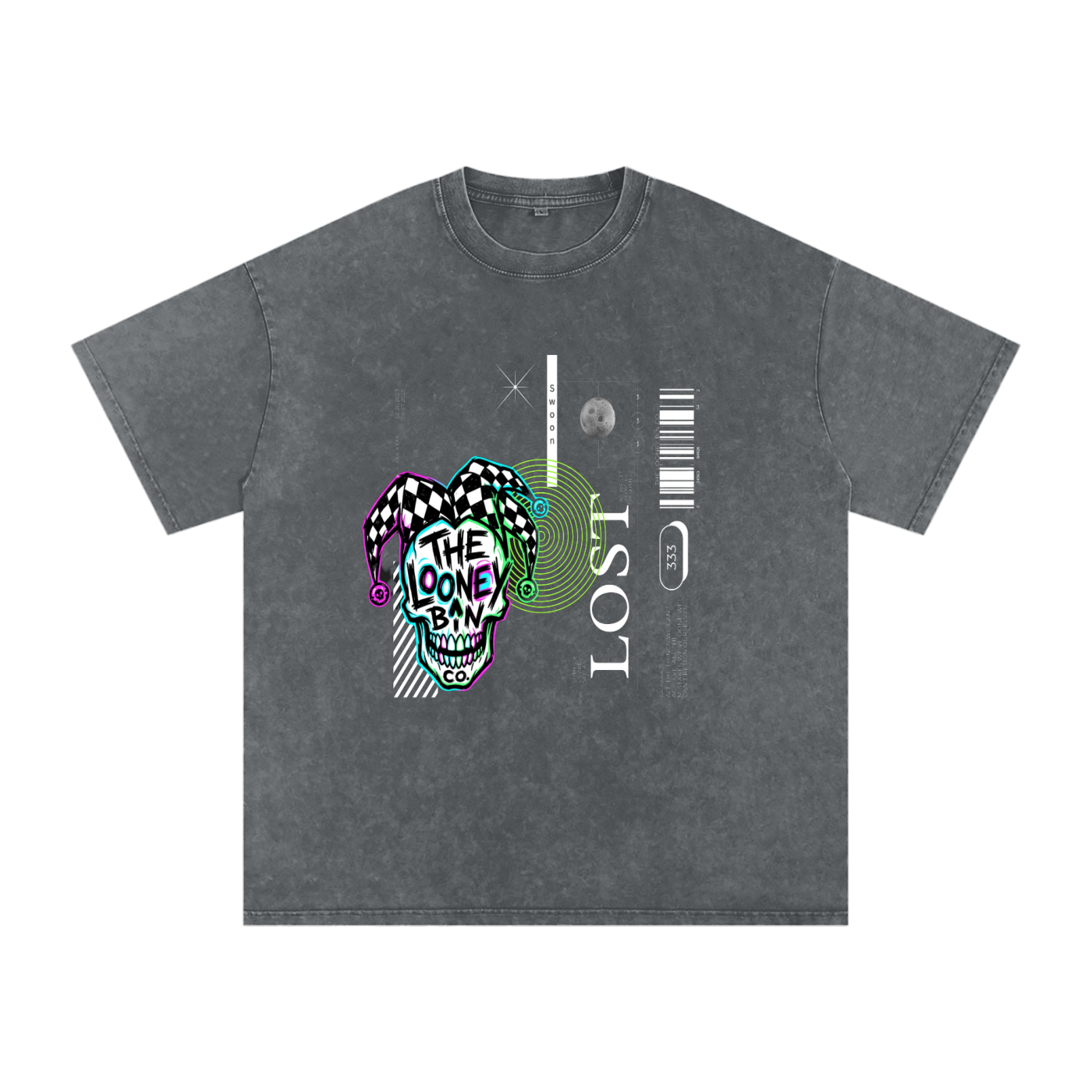 edgy streetwear,grunge aesthetic,lost soul,Neon ,Skull,Moon,Jester