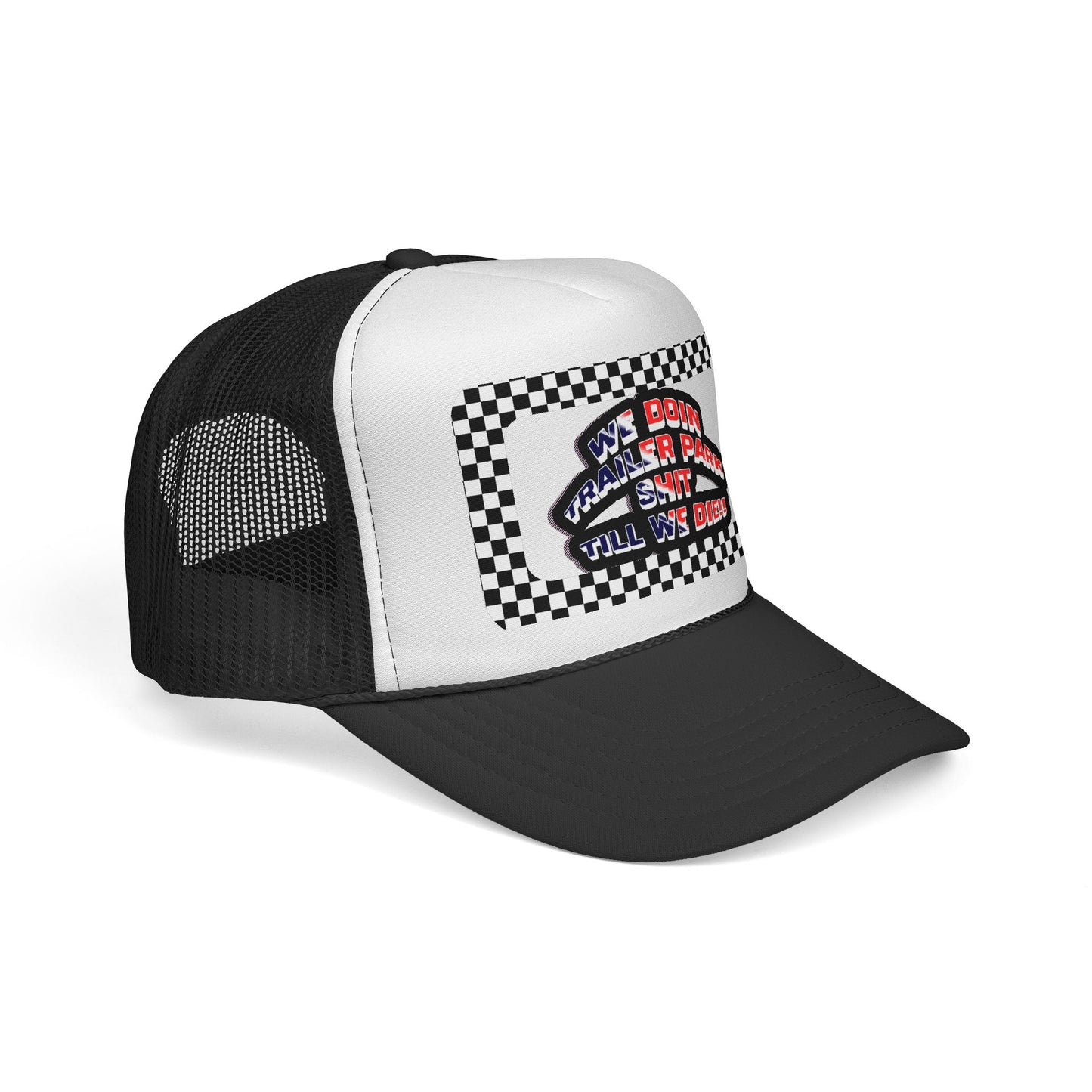 Trailer Park Trucker Hat With Checkerboard Mesh Back Cap
