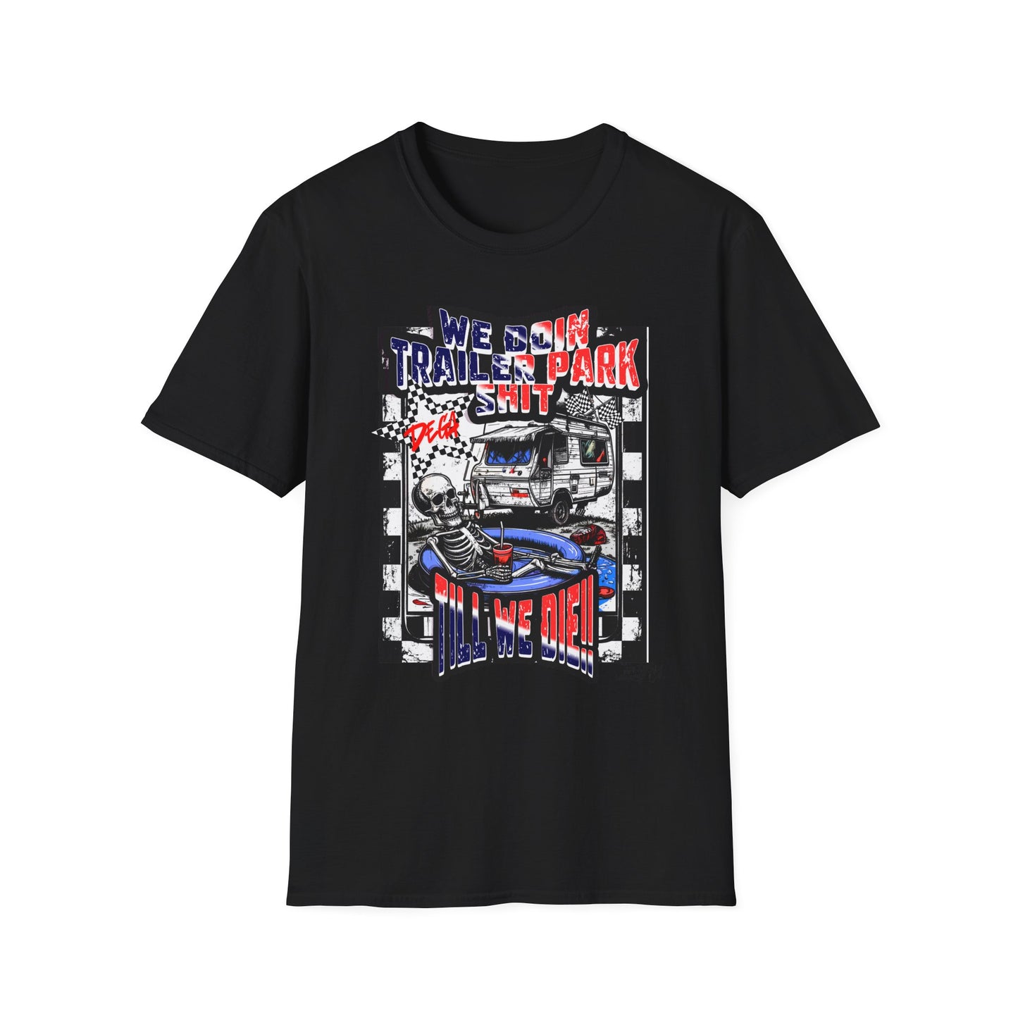 Dega Ready" Patriotic RV Skeleton Tee | Red White & Blue Trailer Park Sh*t Graphic