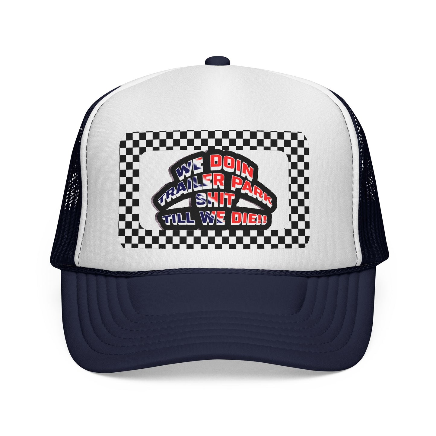 Trailer Park Trucker Hat With Checkerboard Mesh Back Cap