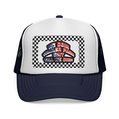 Trailer Park Trucker Hat With Checkerboard Mesh Back Cap